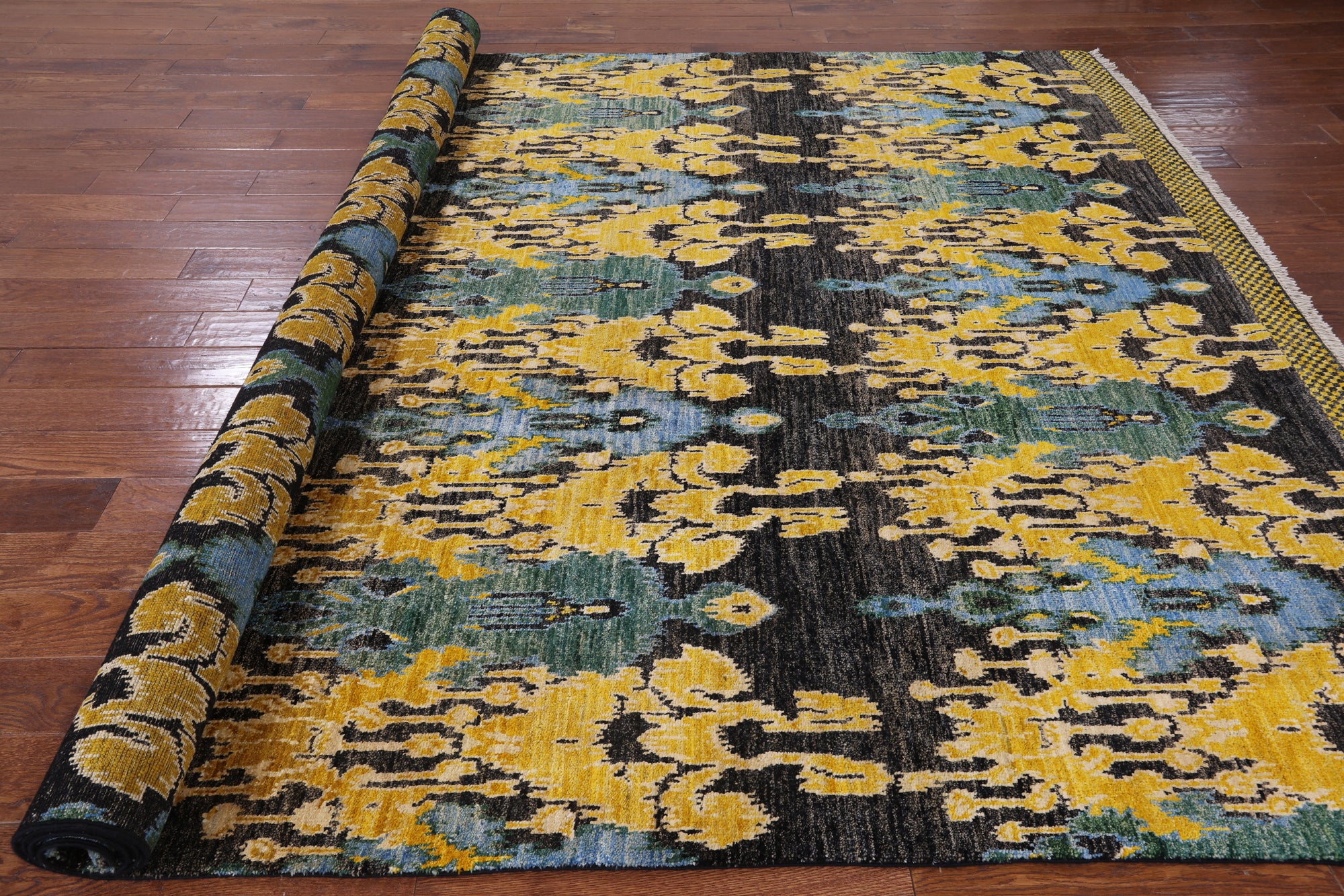 Ikat Hand Knotted Area Rug - 8' 10" X 12' 4" - Golden Nile