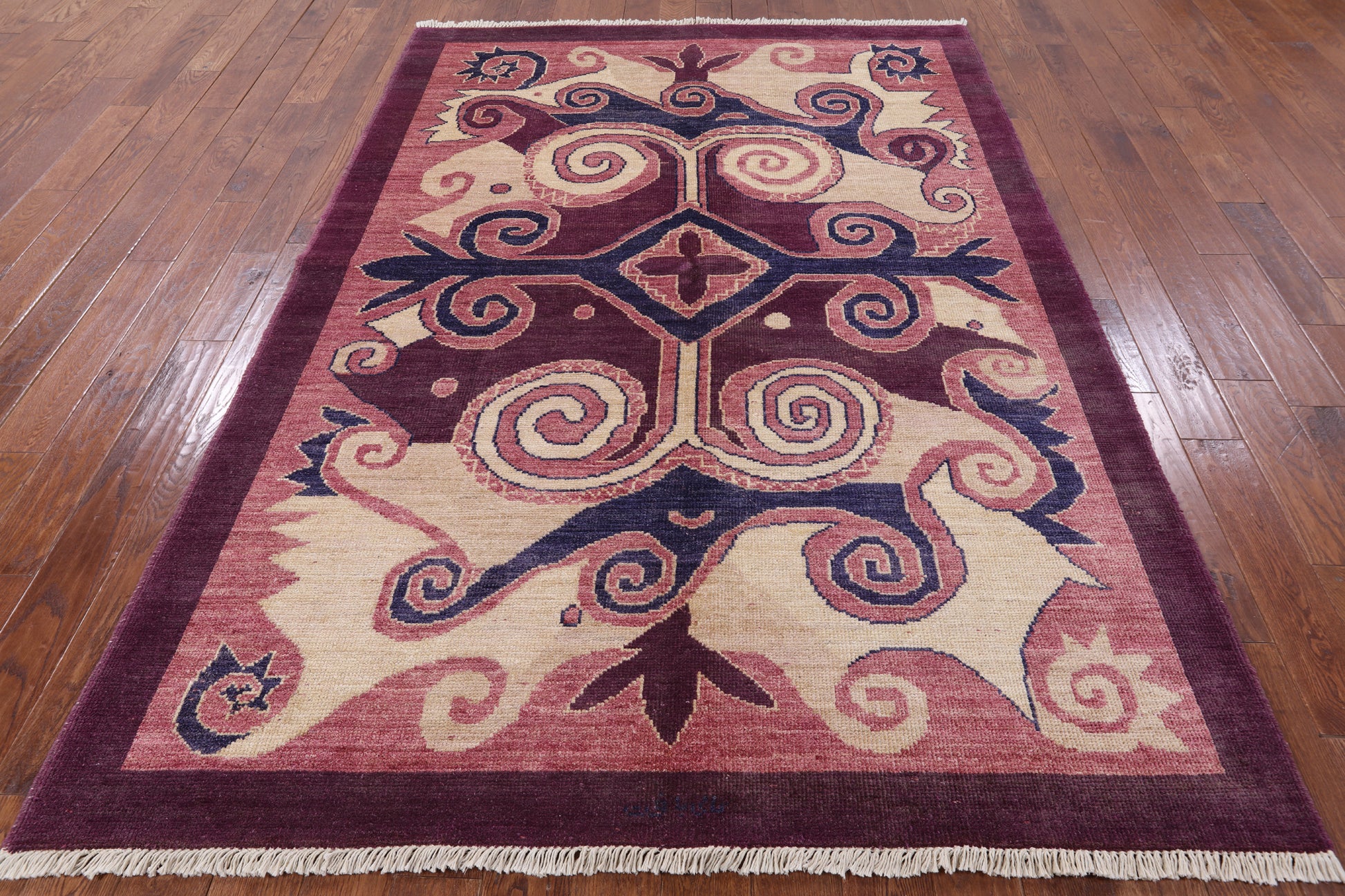 Purple Ikat Handmade Wool Area Rug - 6' 4" X 9' 2" - Golden Nile