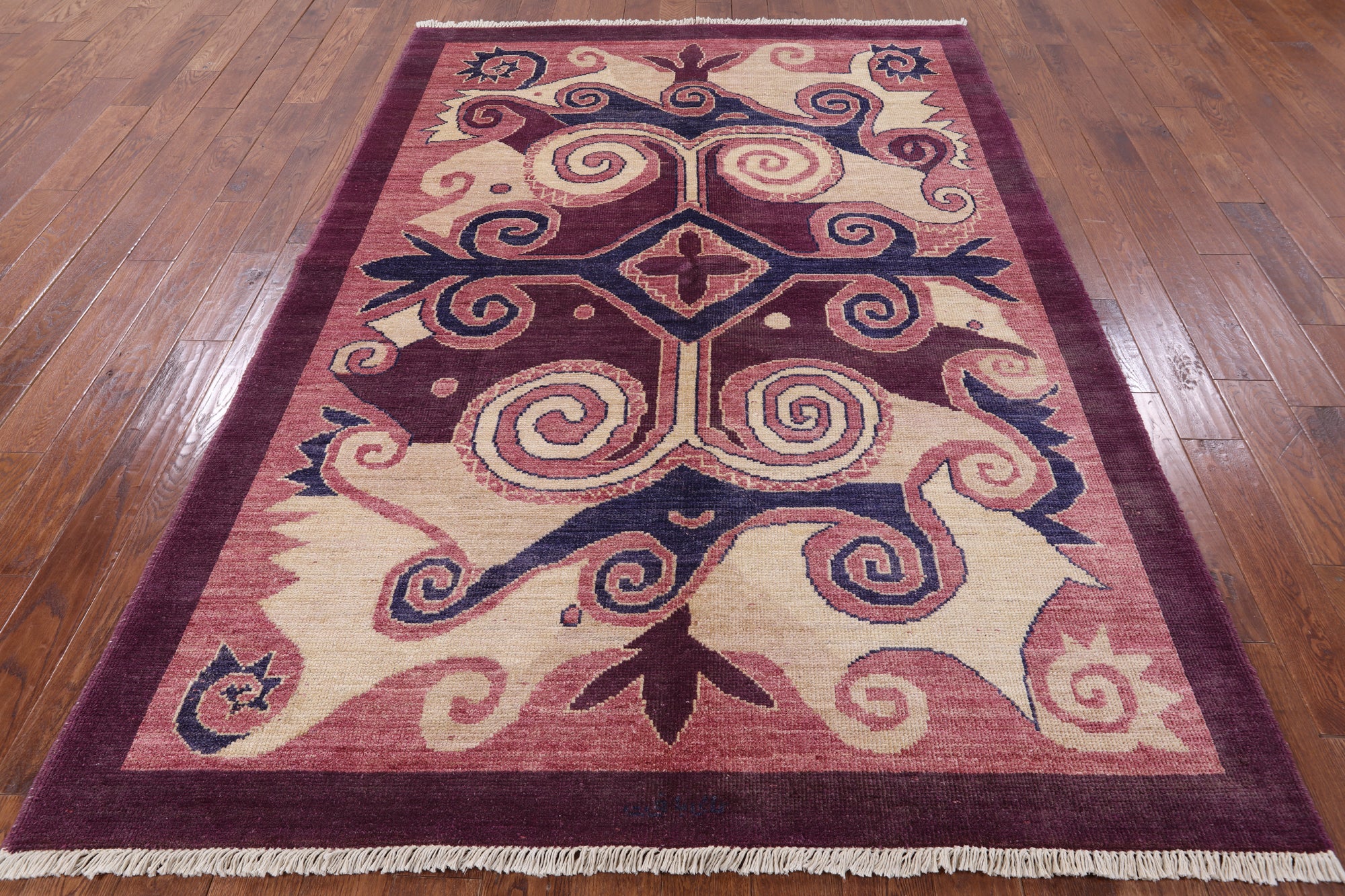 Purple Ikat Handmade Wool Area Rug - 6' 4" X 9' 2" - Golden Nile