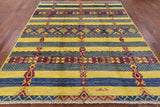 Signed Tribal Moroccan Hand Knotted Wool Rug - 8' 2" X 9' 7" - Golden Nile