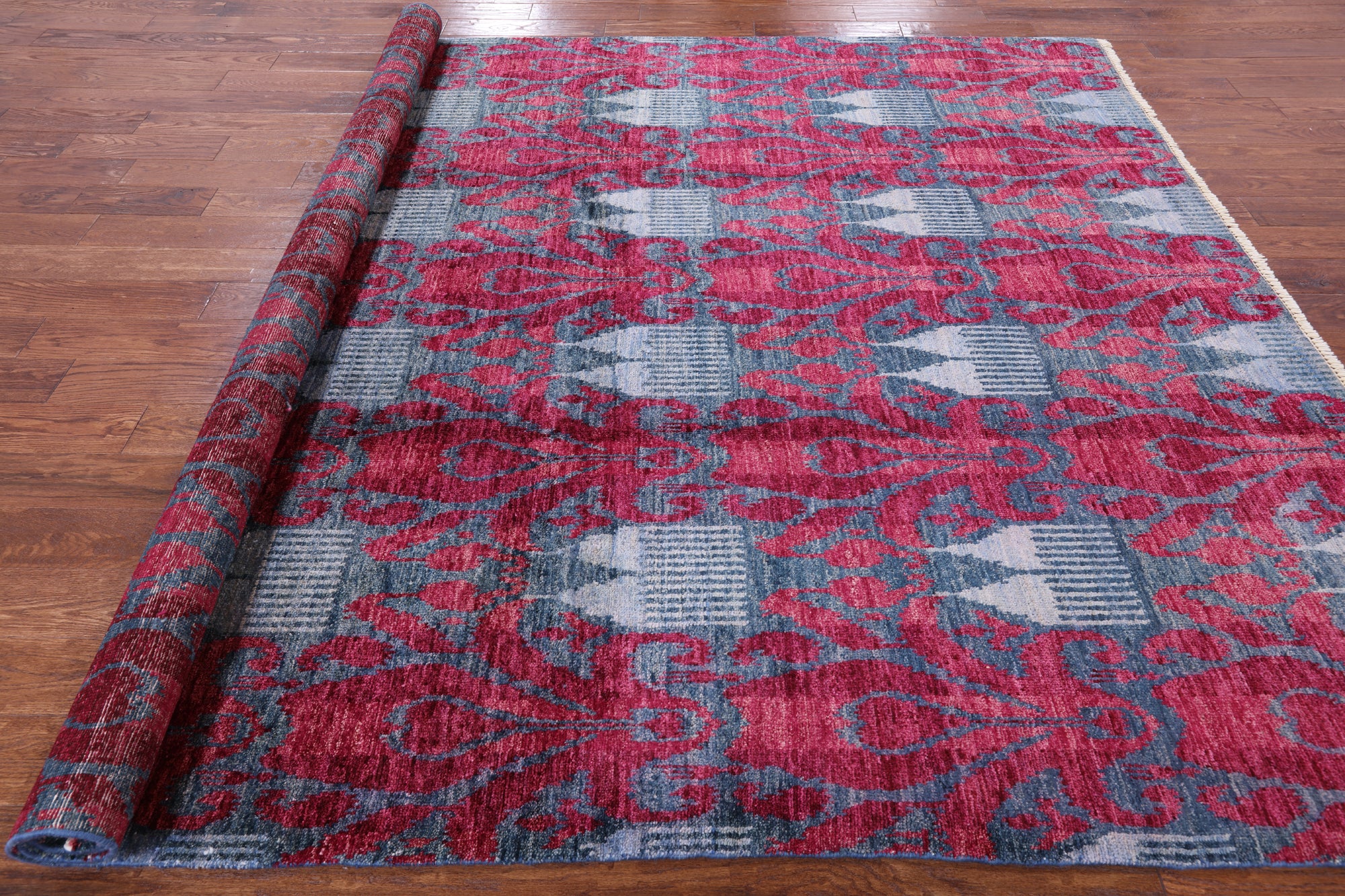 Ikat Hand Knotted Wool Area Rug - 8' 2" X 9' 10" - Golden Nile