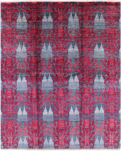 Ikat Hand Knotted Wool Area Rug - 8' 2
