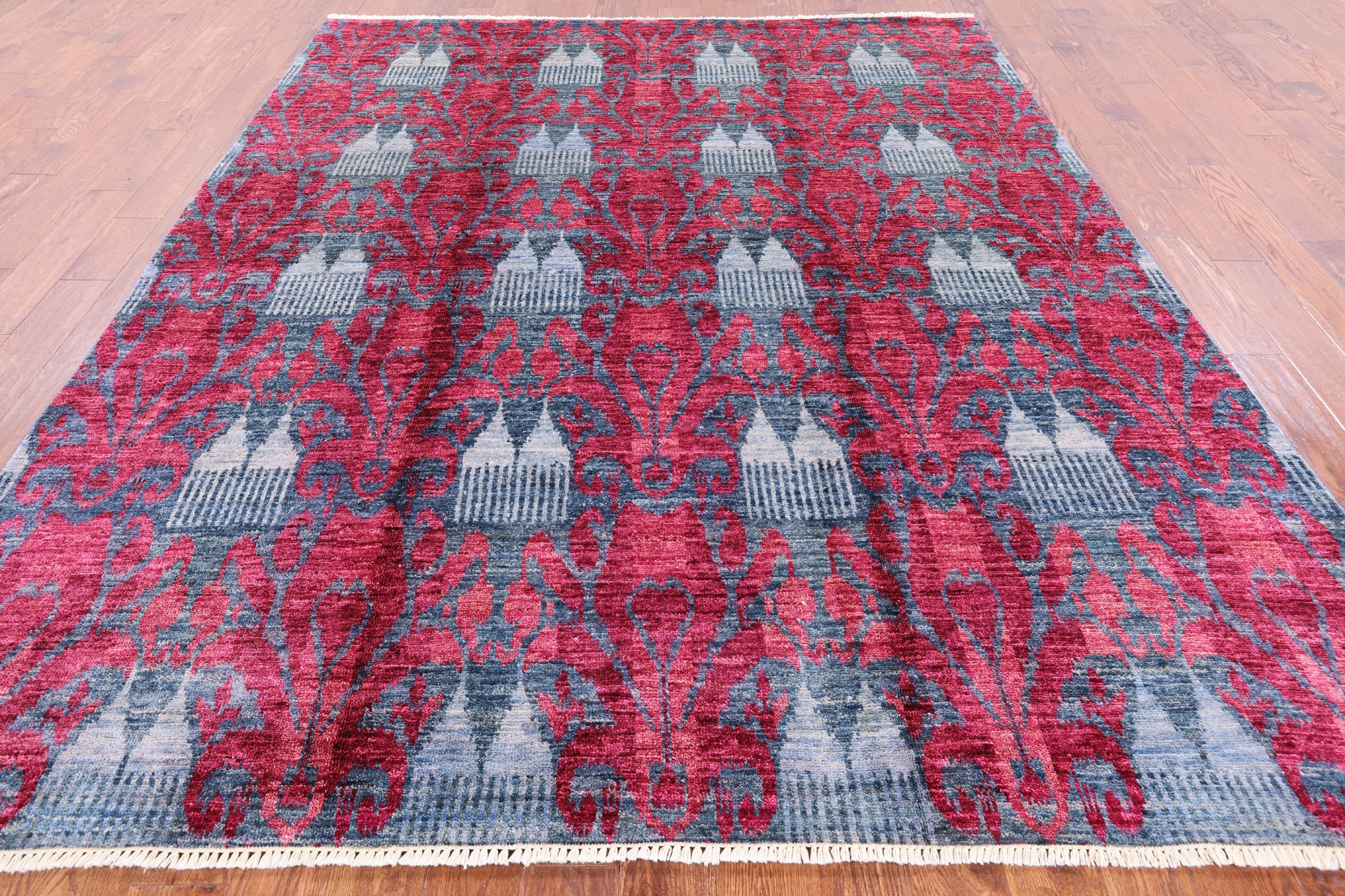 Ikat Hand Knotted Wool Area Rug - 8' 2" X 9' 10" - Golden Nile