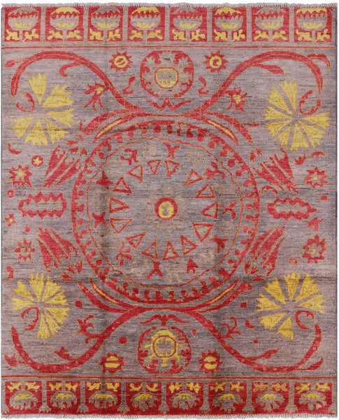 Ikat Hand Knotted Wool Area Rug - 8' 5" X 10' 2" - Golden Nile