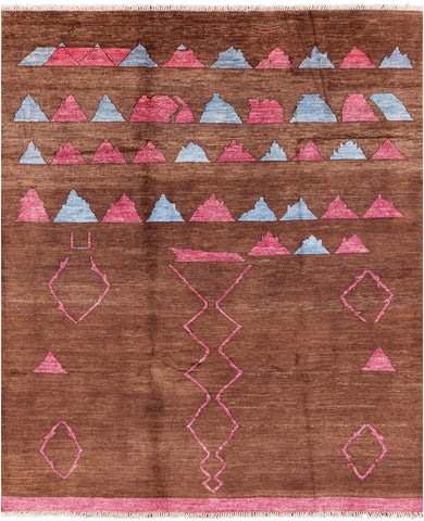 Brown Tribal Moroccan Navajo Design Handmade Wool Rug - 8' 2