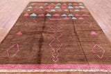 Brown Tribal Moroccan Navajo Design Handmade Wool Rug - 8' 2" X 9' 9" - Golden Nile