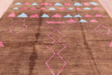 Brown Tribal Moroccan Navajo Design Handmade Wool Rug - 8' 2" X 9' 9" - Golden Nile
