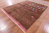 Brown Tribal Moroccan Navajo Design Handmade Wool Rug - 8' 2" X 9' 9" - Golden Nile