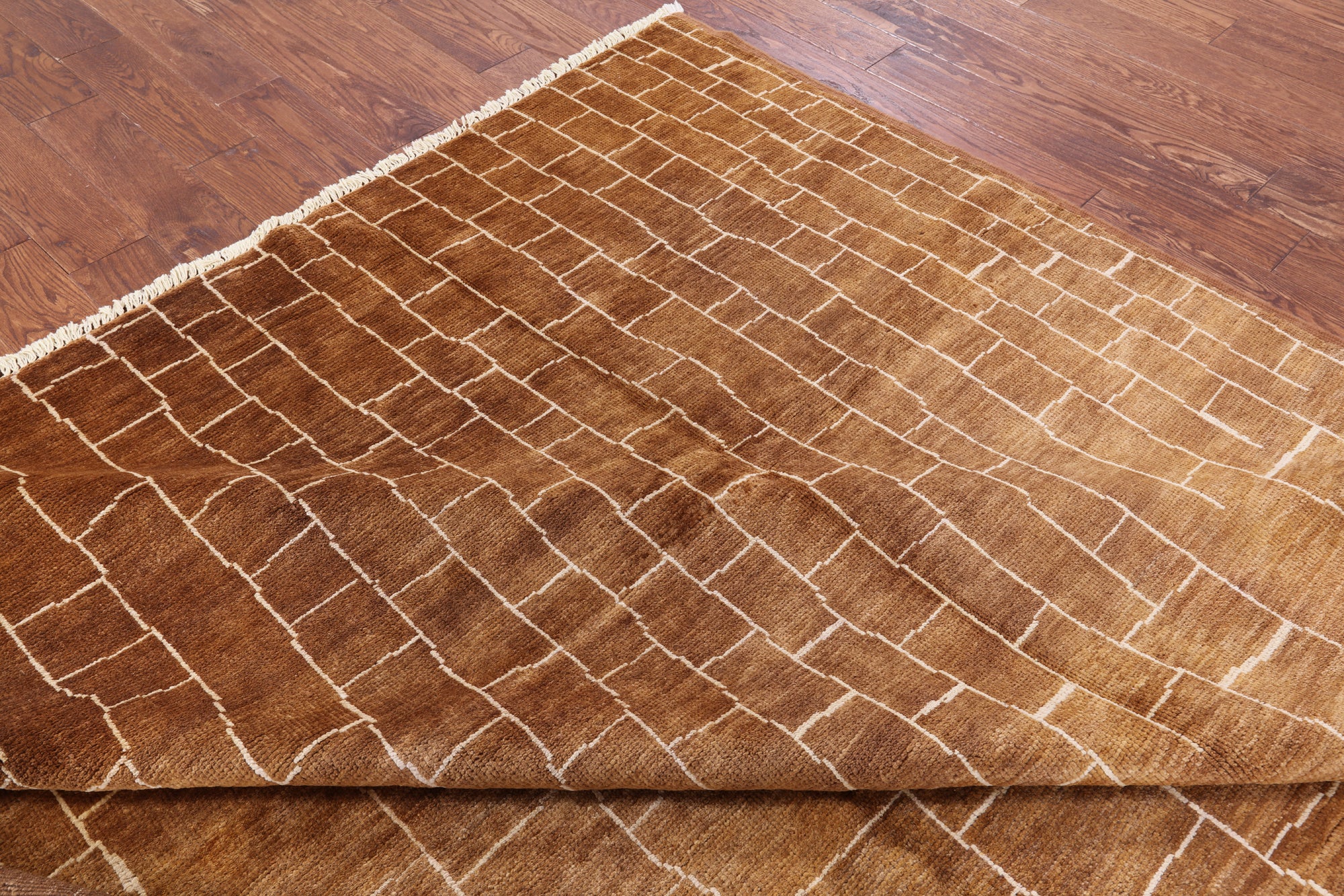 Brown Moroccan Hand Knotted Area Rug - 7' 10" X 9' 9" - Golden Nile