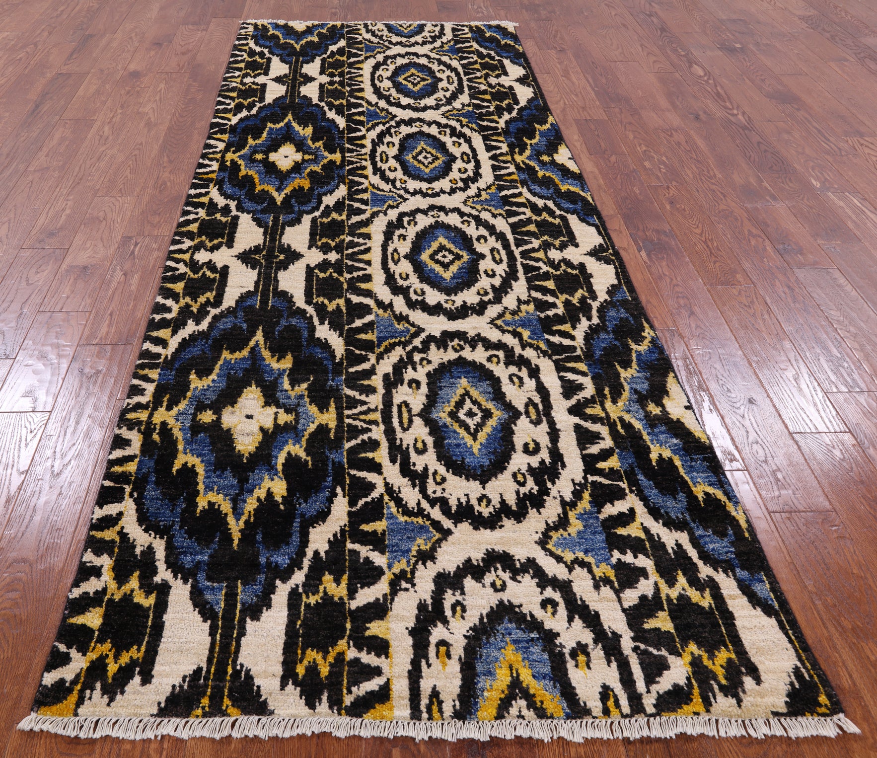 Ikat Hand Knotted Wool Runner Rug - 4' 0" X 10' 5" - Golden Nile