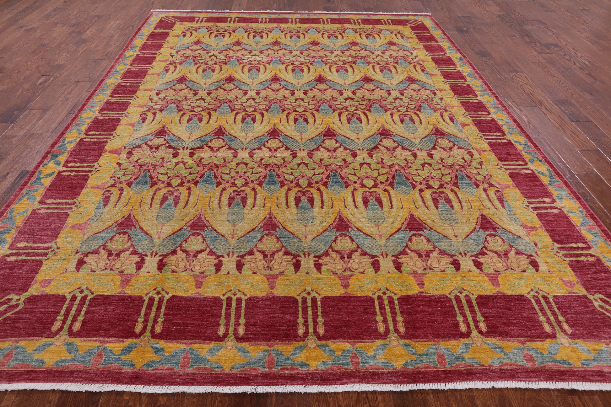William Morris Hand Knotted Wool Area Rug - 8' 10" X 11' 9" - Golden Nile