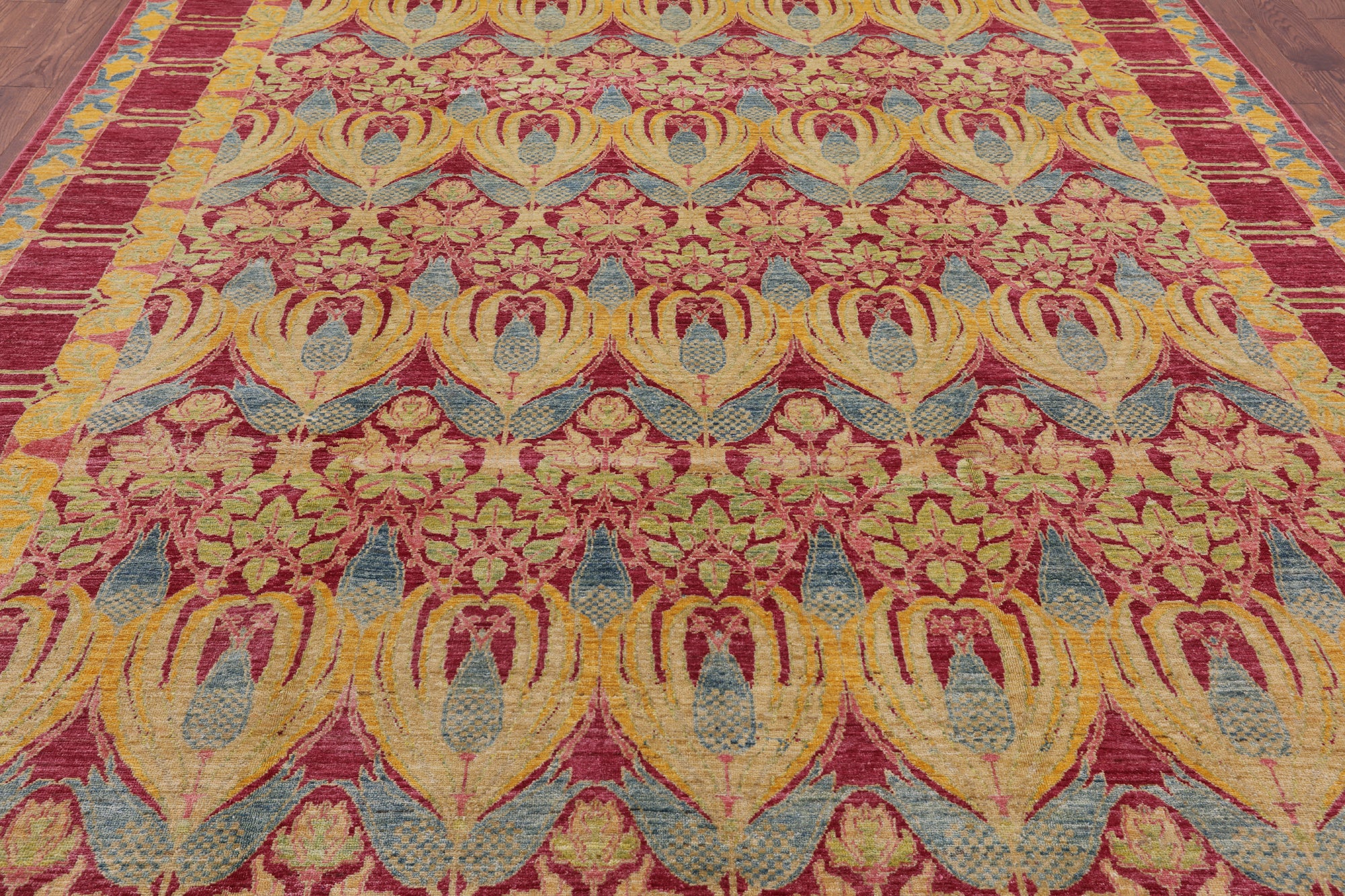 William Morris Hand Knotted Wool Area Rug - 8' 10" X 11' 9" - Golden Nile