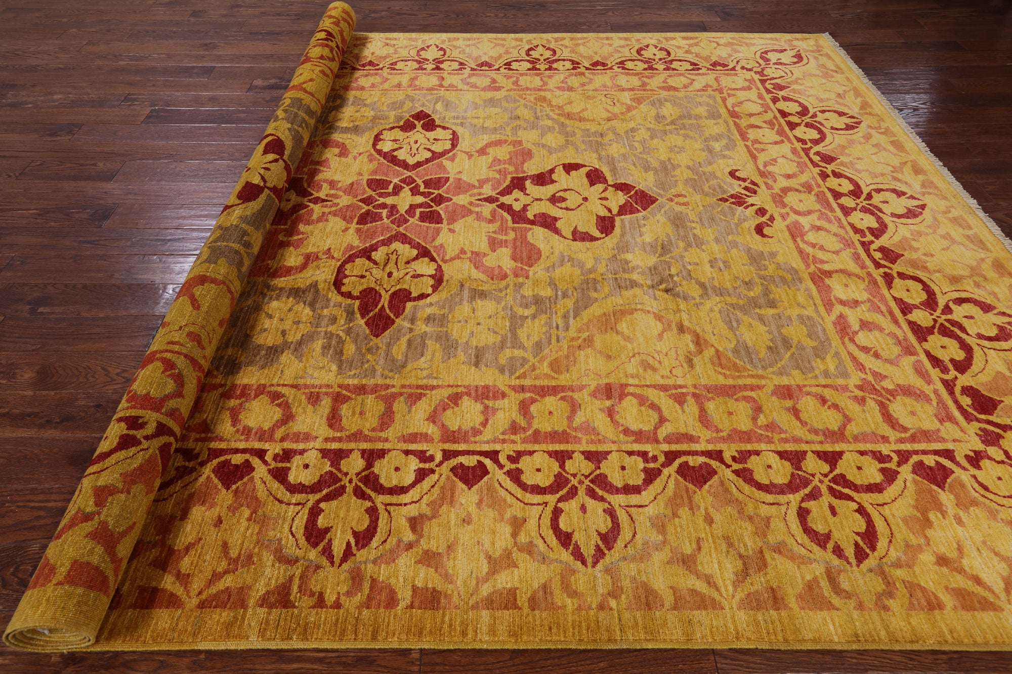 William Morris Hand Knotted Wool Area Rug - 9' 0" X 12' 0" - Golden Nile