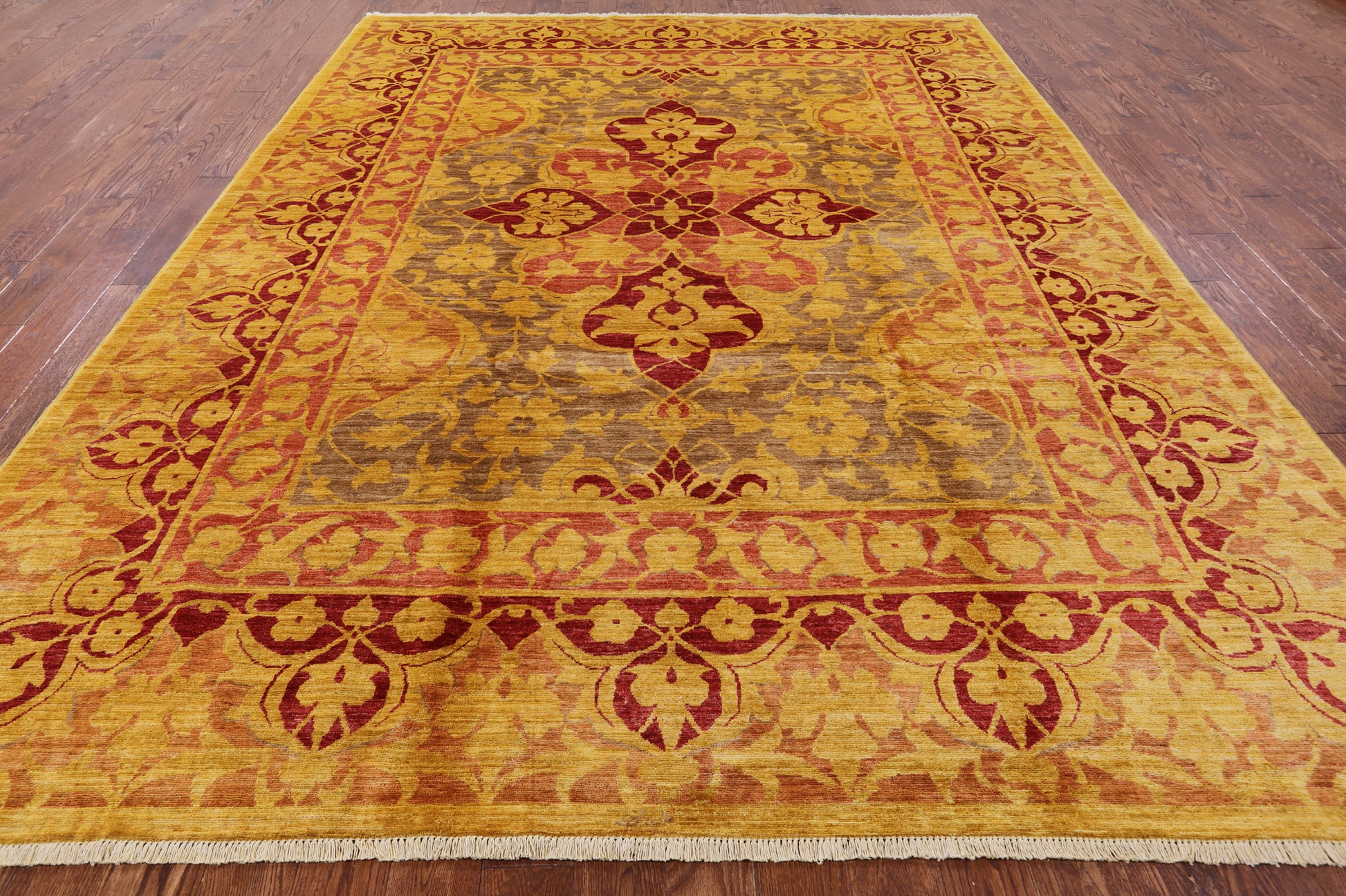 William Morris Hand Knotted Wool Area Rug - 9' 0" X 12' 0" - Golden Nile