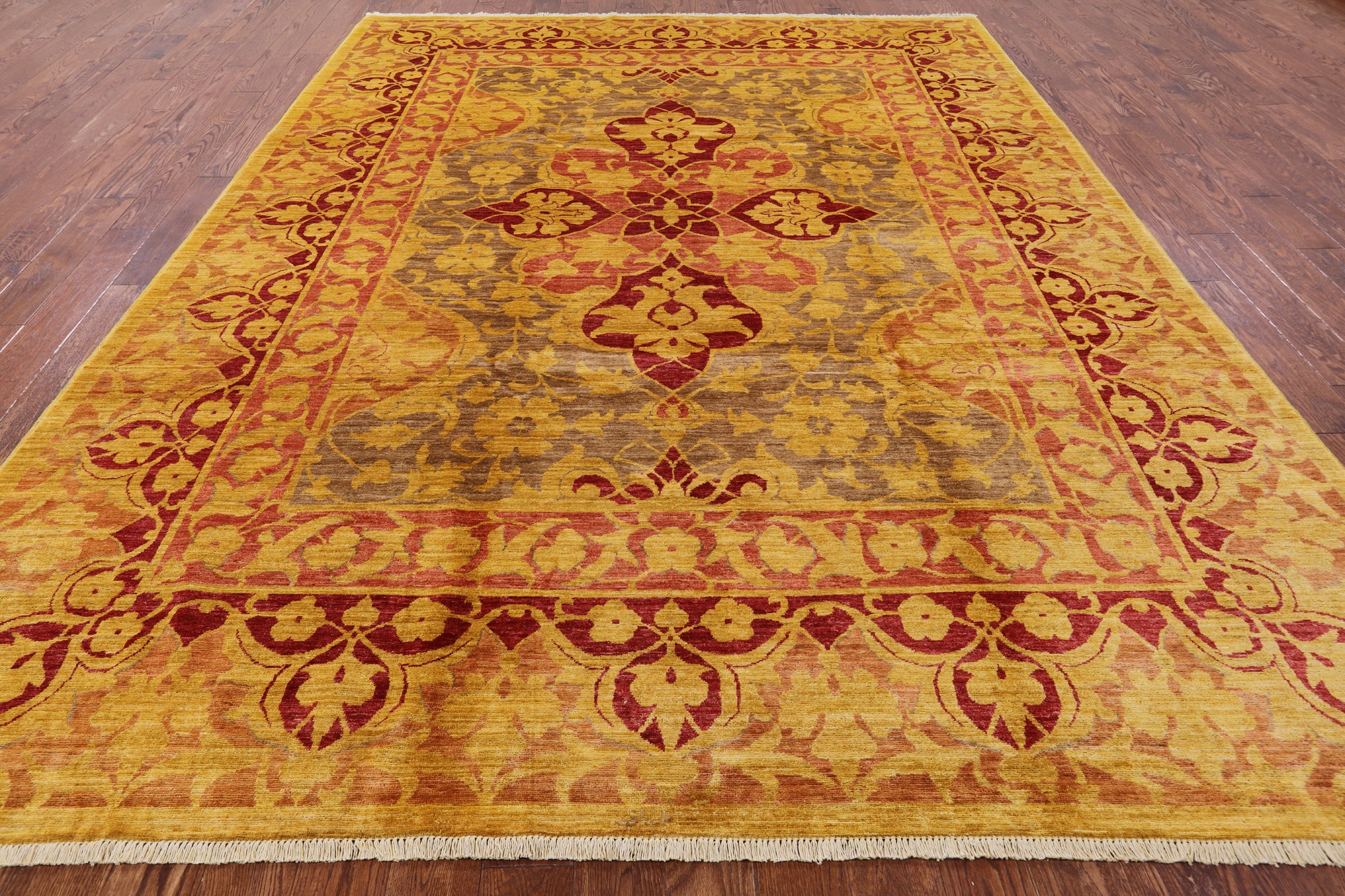 William Morris Hand Knotted Wool Area Rug - 9' 0" X 12' 0" - Golden Nile