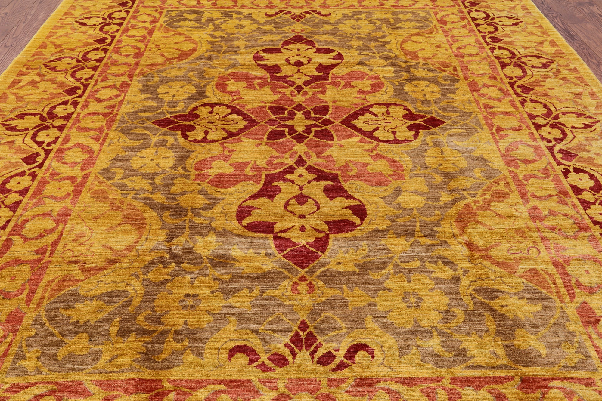 William Morris Hand Knotted Wool Area Rug - 9' 0" X 12' 0" - Golden Nile