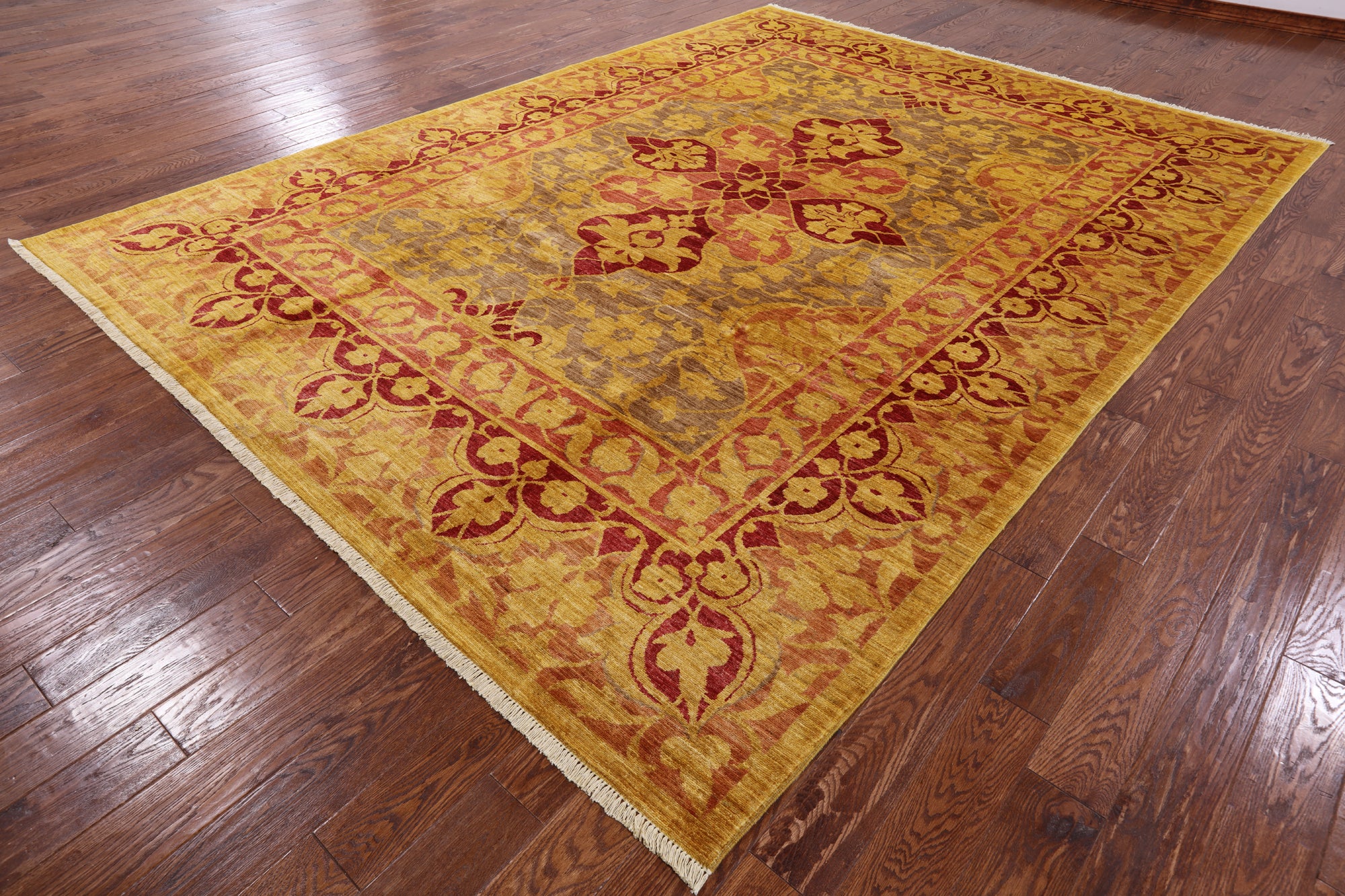 William Morris Hand Knotted Wool Area Rug - 9' 0" X 12' 0" - Golden Nile