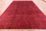 Red Full Pile Overdyed Hand Knotted Rug - 9' 7" X 13' 6" - Golden Nile
