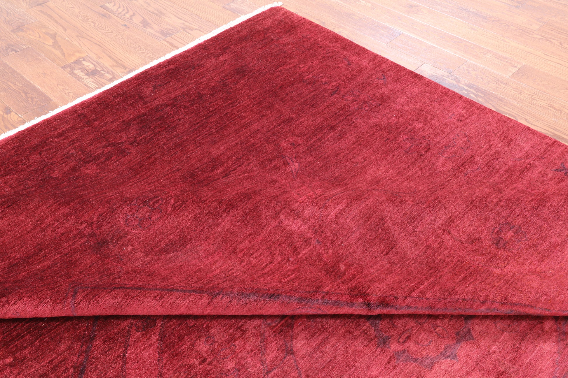 Red Full Pile Overdyed Hand Knotted Rug - 9' 7" X 13' 6" - Golden Nile