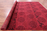 Red Full Pile Overdyed Handmade Wool Rug - 9' 1" X 12' 1" - Golden Nile