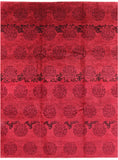 Red Full Pile Overdyed Handmade Wool Rug - 9' 1" X 12' 1" - Golden Nile
