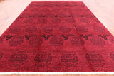 Red Full Pile Overdyed Handmade Wool Rug - 9' 1" X 12' 1" - Golden Nile