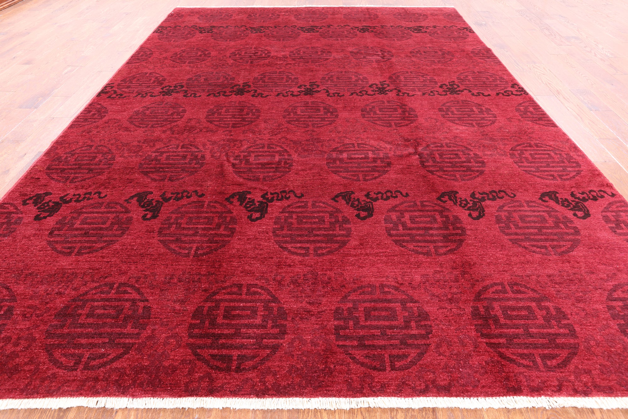 Red Full Pile Overdyed Handmade Wool Rug - 9' 1" X 12' 1" - Golden Nile