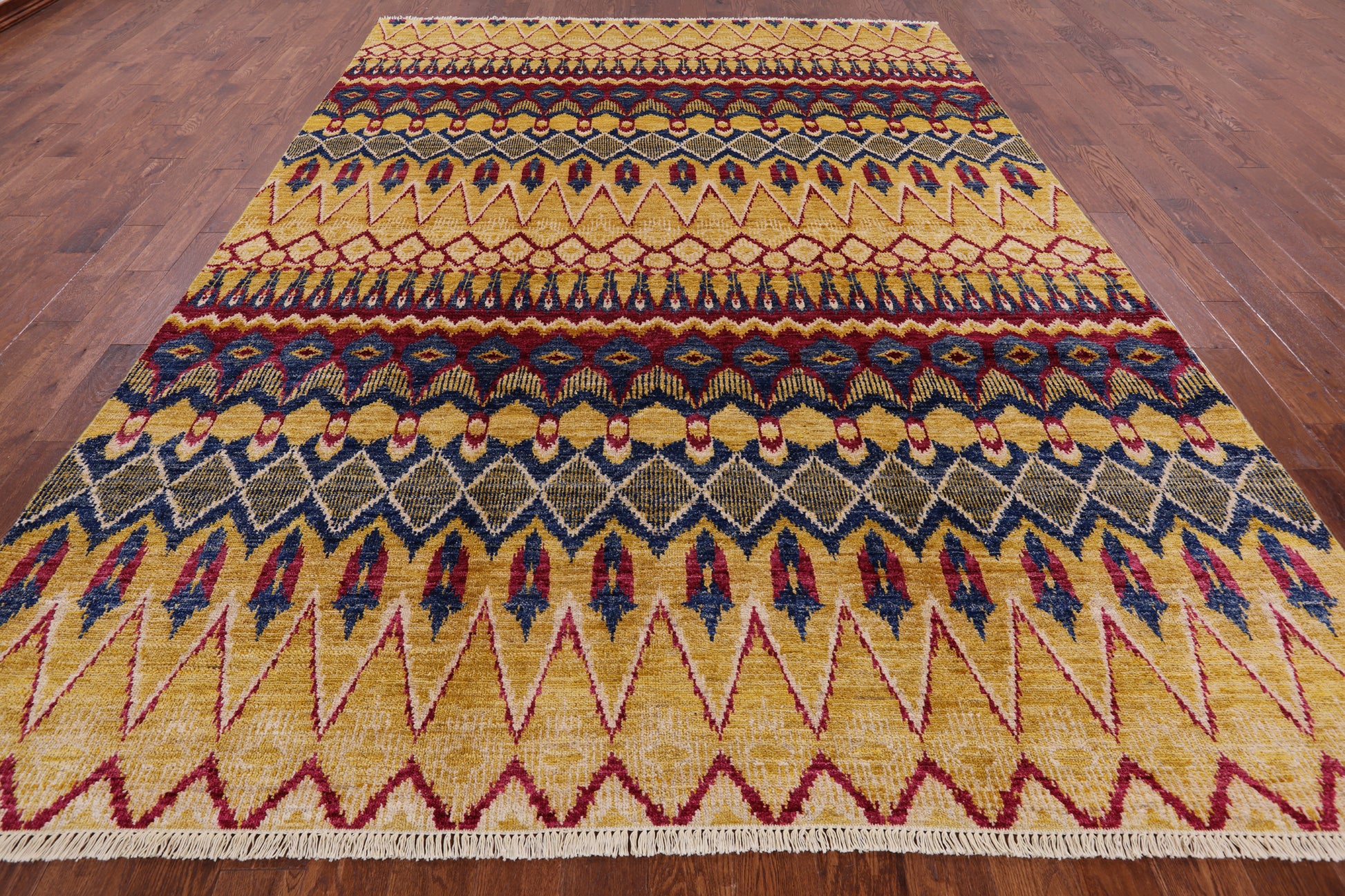 Ikat Handmade Wool Area Rug - 8' 10" X 12' 3" - Golden Nile