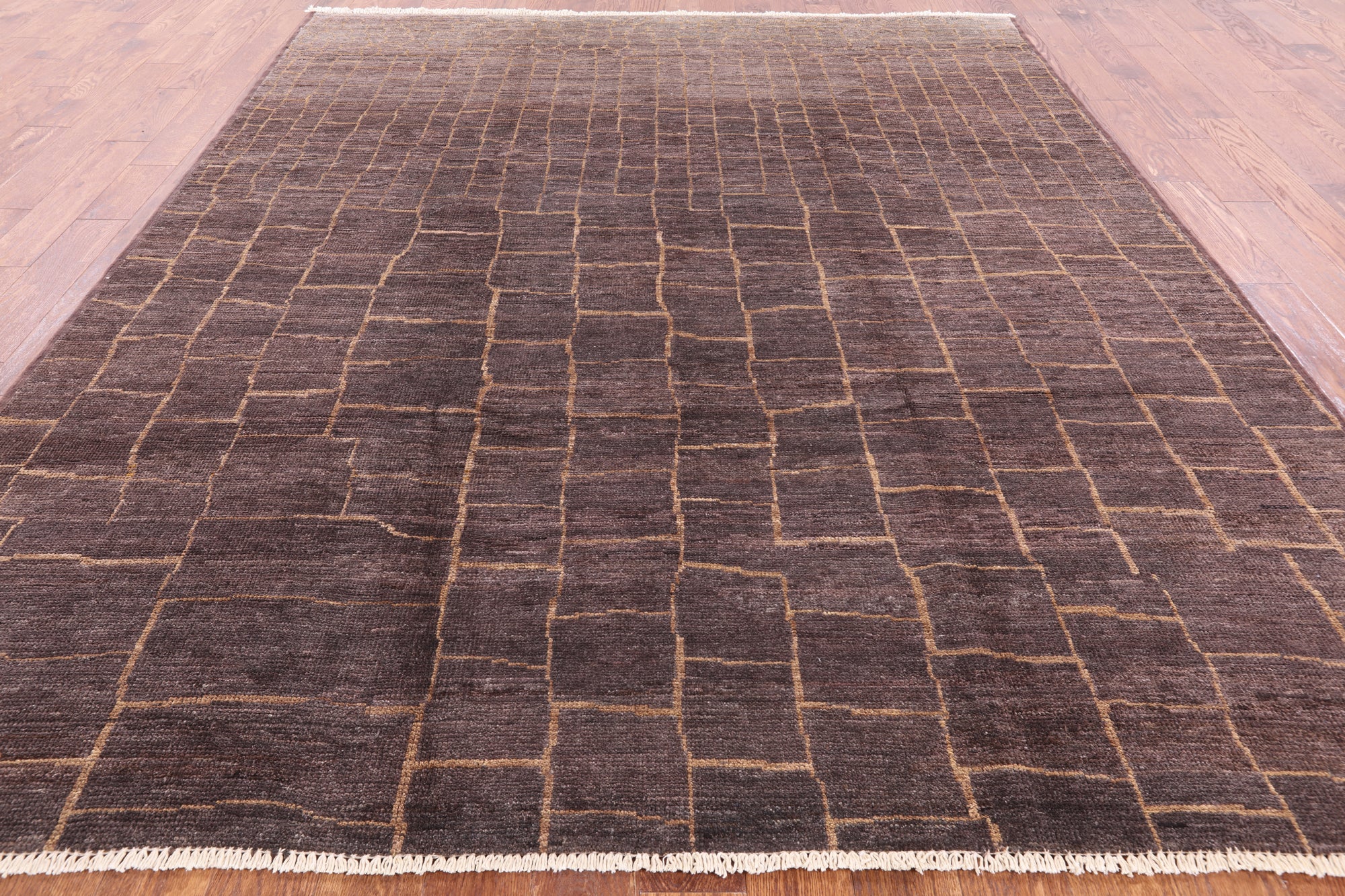 Brown Moroccan Hand Knotted Rug - 8' 3" X 9' 9" - Golden Nile