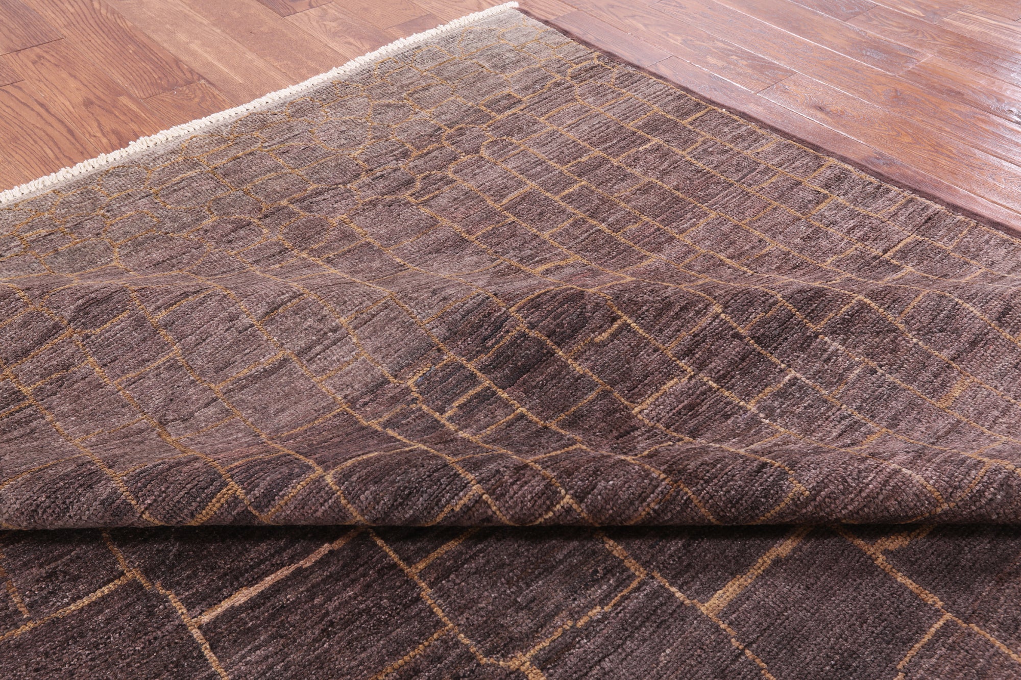 Brown Moroccan Hand Knotted Rug - 8' 3" X 9' 9" - Golden Nile