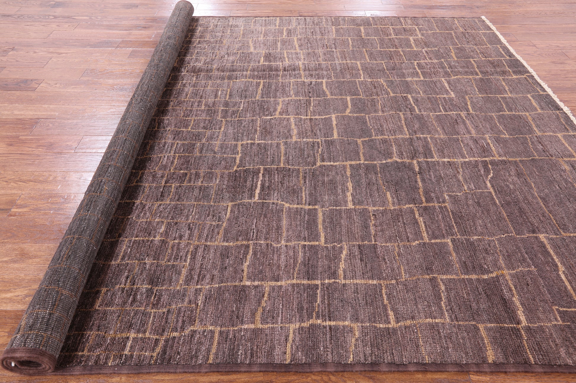 Brown Moroccan Hand Knotted Rug - 8' 3" X 9' 9" - Golden Nile