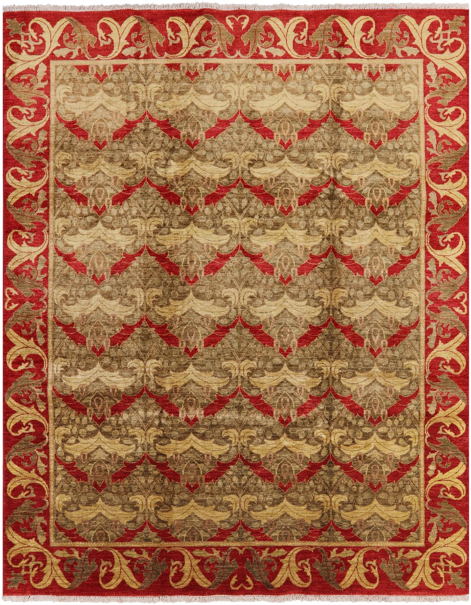 William Morris Hand Knotted Area Rug - 7' 10" X 9' 9" - Golden Nile