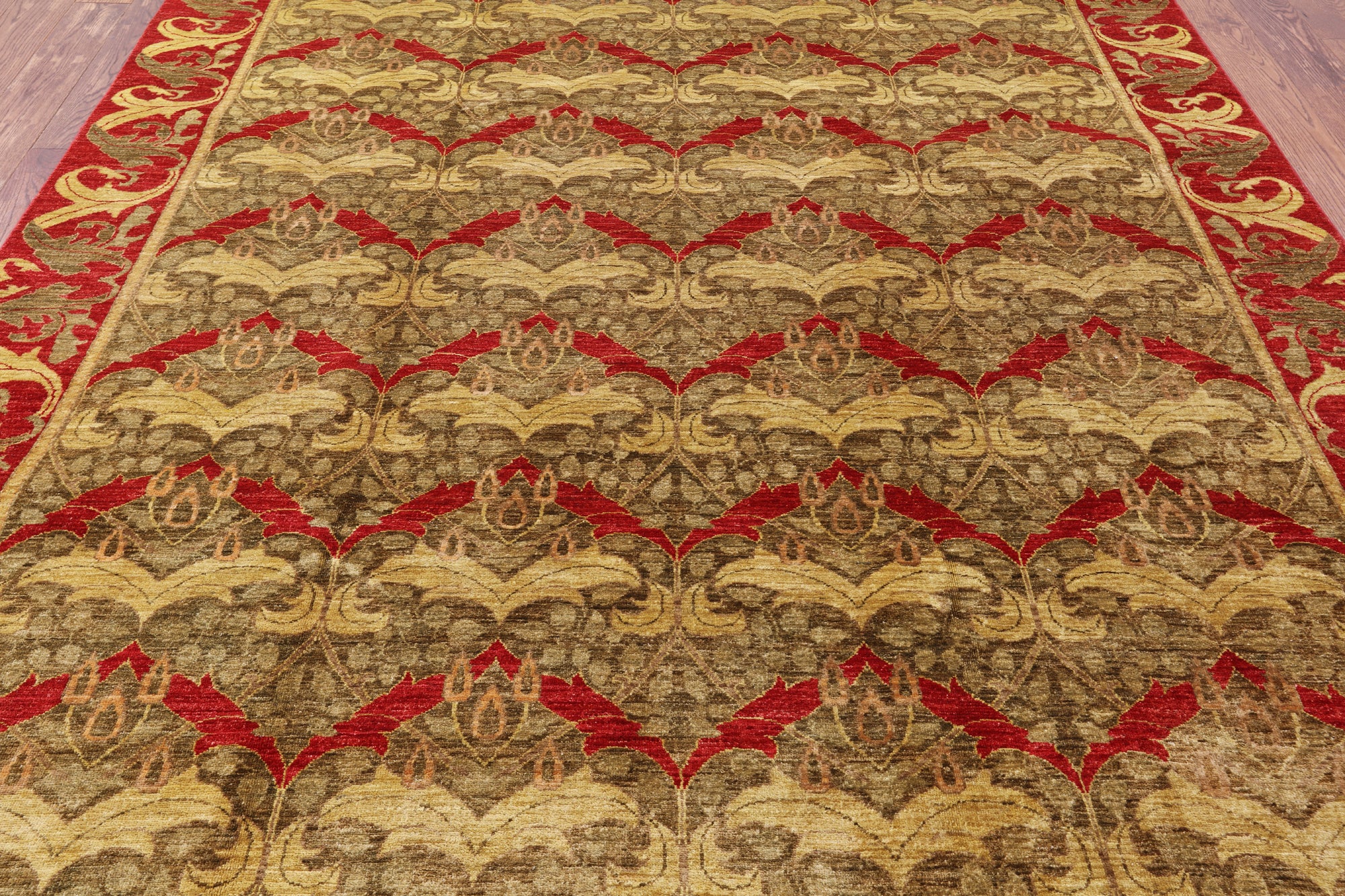 William Morris Hand Knotted Area Rug - 7' 10" X 9' 9" - Golden Nile