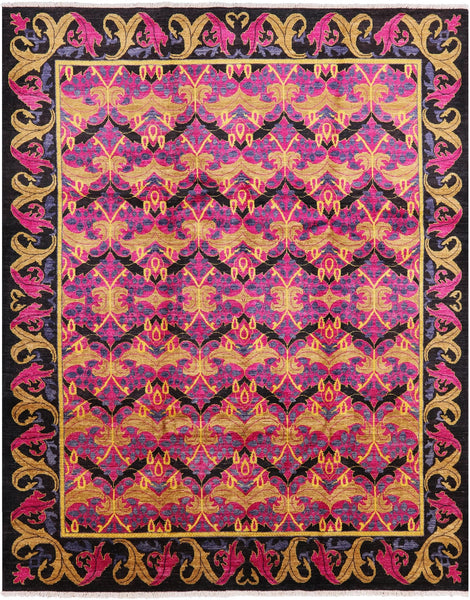 Pink William Morris Handmade Wool Area Rug - 7' 10" X 9' 10" - Golden Nile
