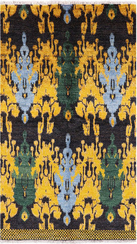Ikat Hand Knotted Wool Area Rug - 5' 1