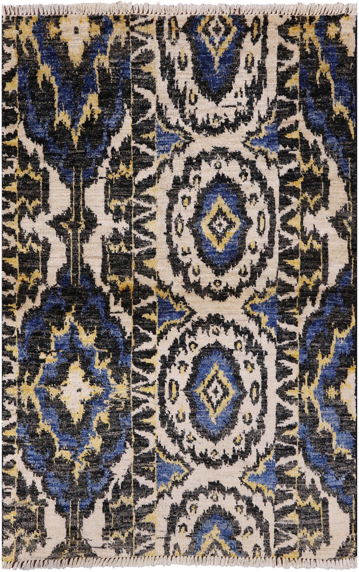 Ikat Hand Knotted Wool Area Rug - 4' 0" X 5' 10" - Golden Nile