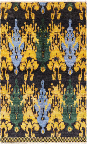 Ikat Hand Knotted Wool Area Rug - 5' 1