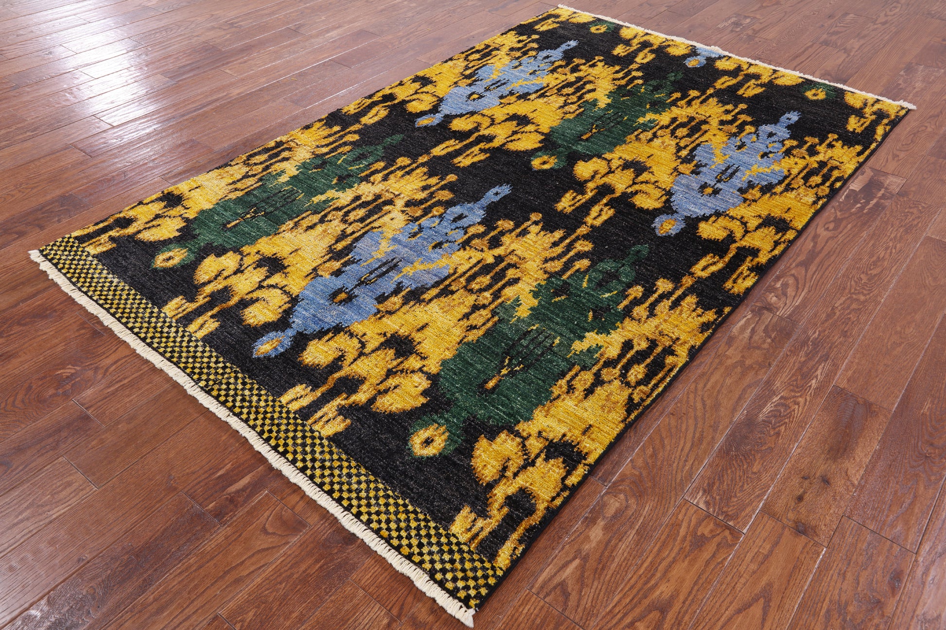 Ikat Hand Knotted Wool Area Rug - 5' 1" X 8' 1" - Golden Nile