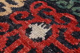 Black Square Ikat Handmade Wool Rug - 5' 0" X 5' 3" - Golden Nile