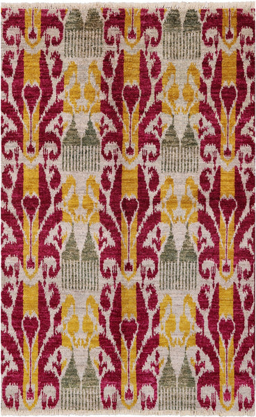 Ikat Hand Knotted Wool Area Rug - 4' 5" X 7' 0" - Golden Nile