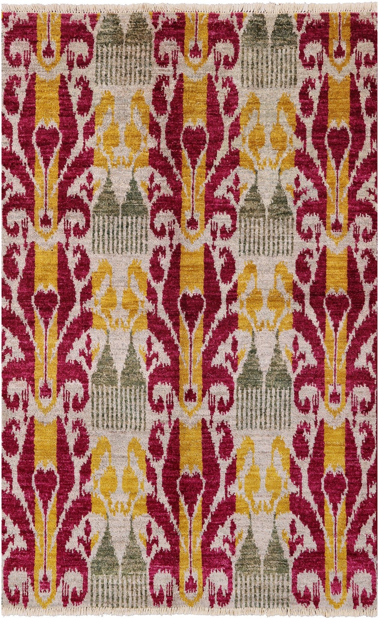 Ikat Hand Knotted Wool Area Rug - 4' 5" X 7' 0" - Golden Nile