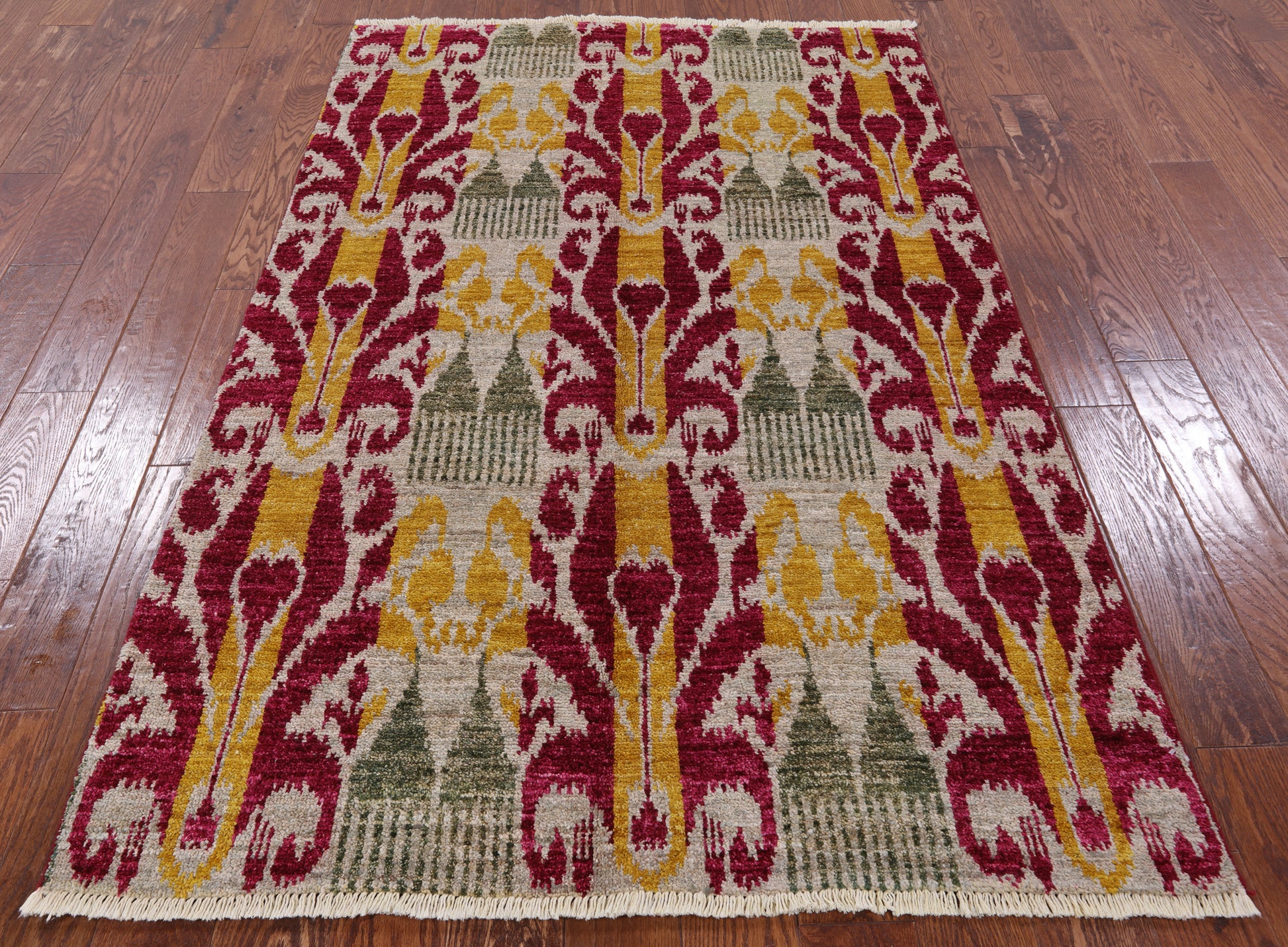 Ikat Hand Knotted Wool Area Rug - 4' 5" X 7' 0" - Golden Nile