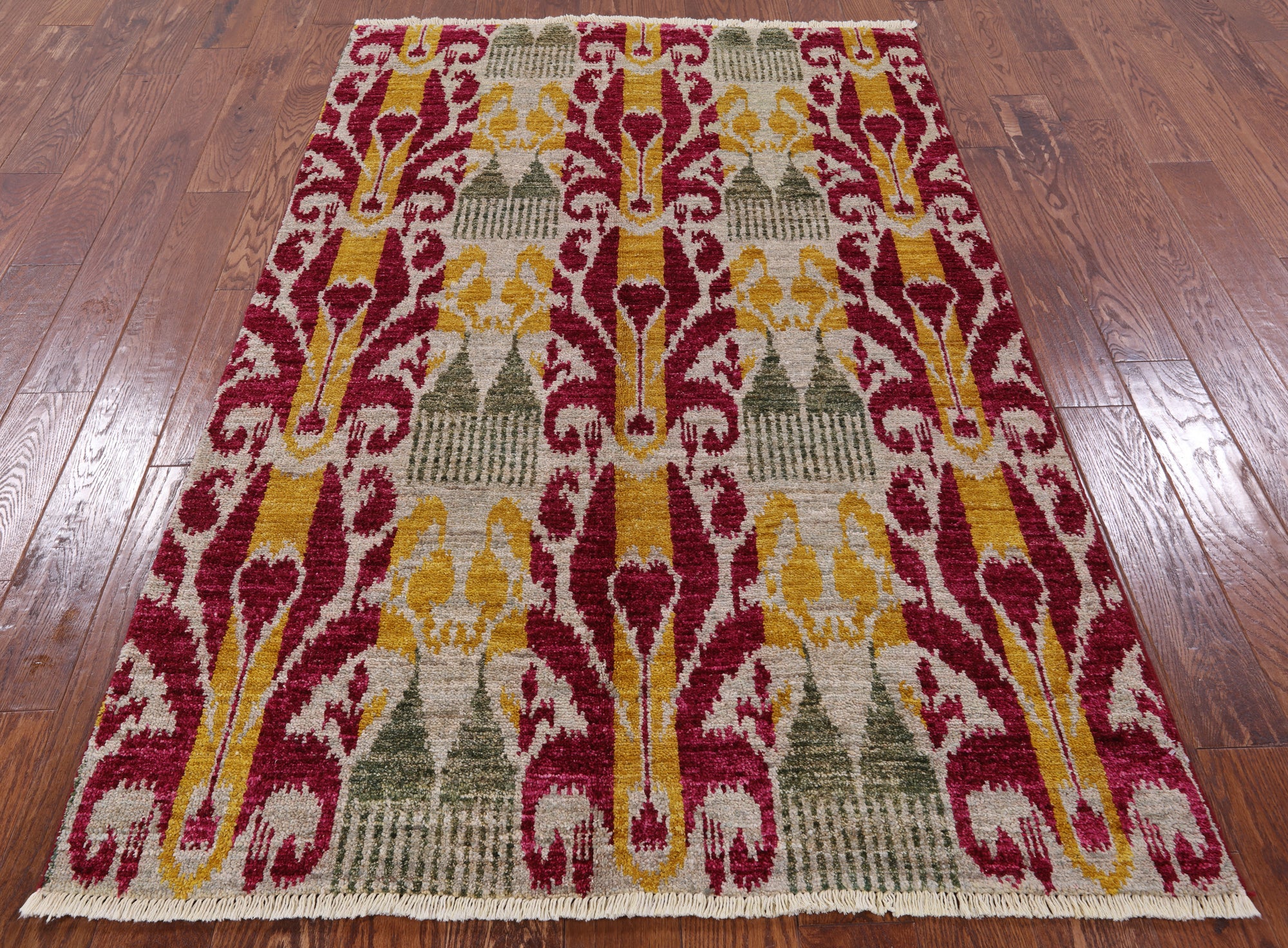 Ikat Hand Knotted Wool Area Rug - 4' 5" X 7' 0" - Golden Nile