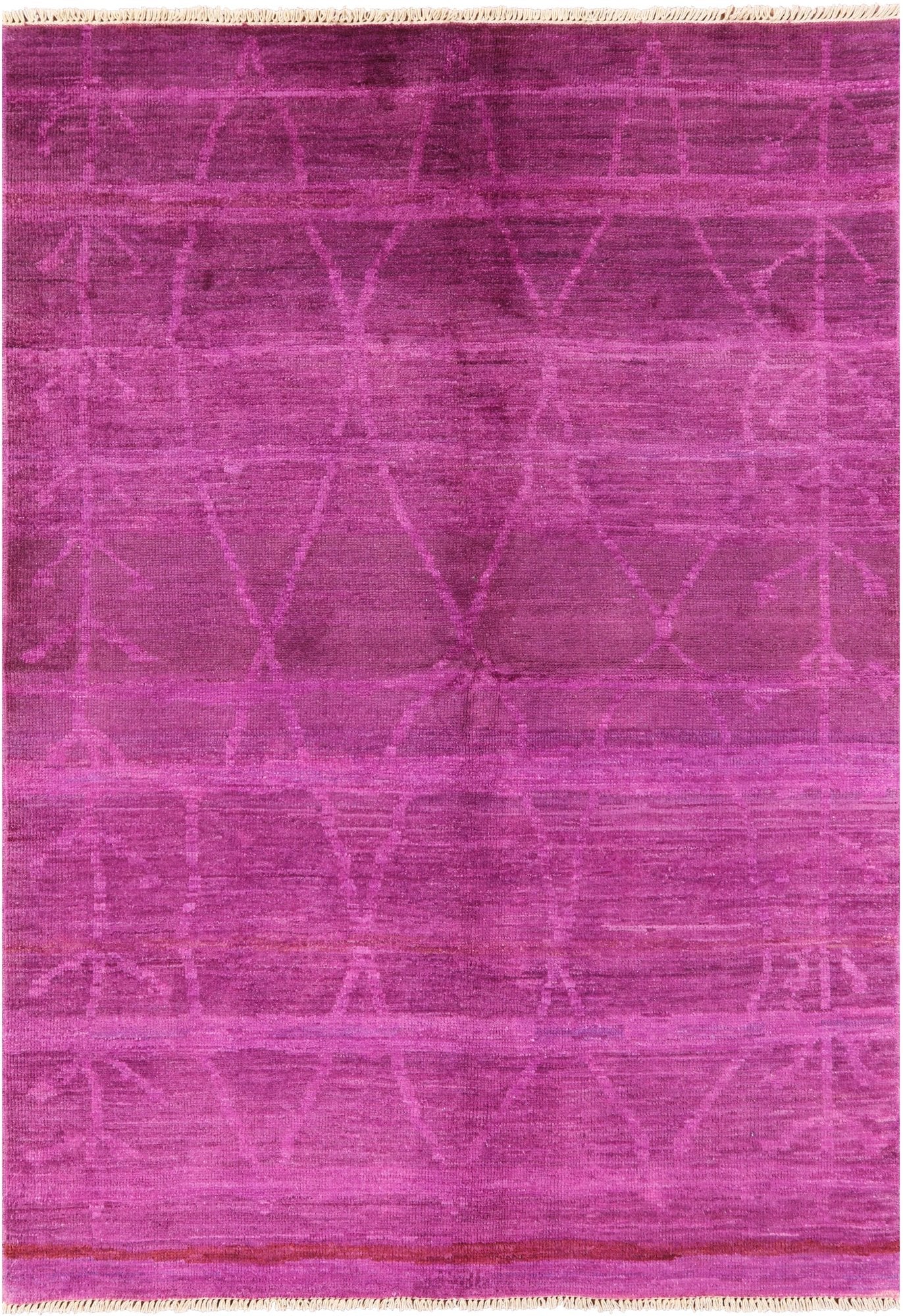Pink Full Pile Overdyed Hand Knotted Wool Area Rug - 6' 3" X 8' 10" - Golden Nile