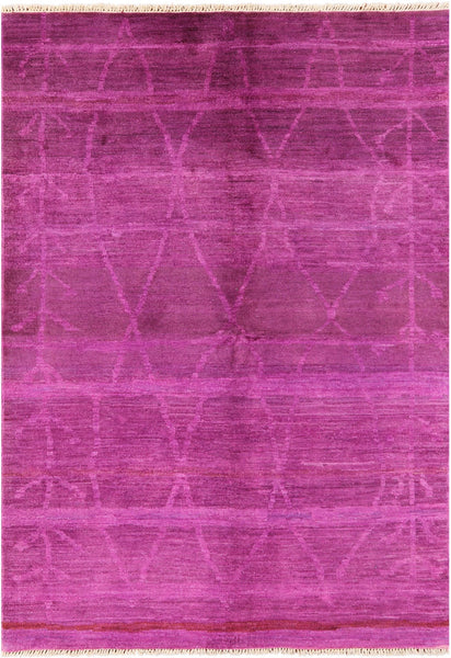 Pink Full Pile Overdyed Hand Knotted Wool Area Rug - 6' 3" X 8' 10" - Golden Nile