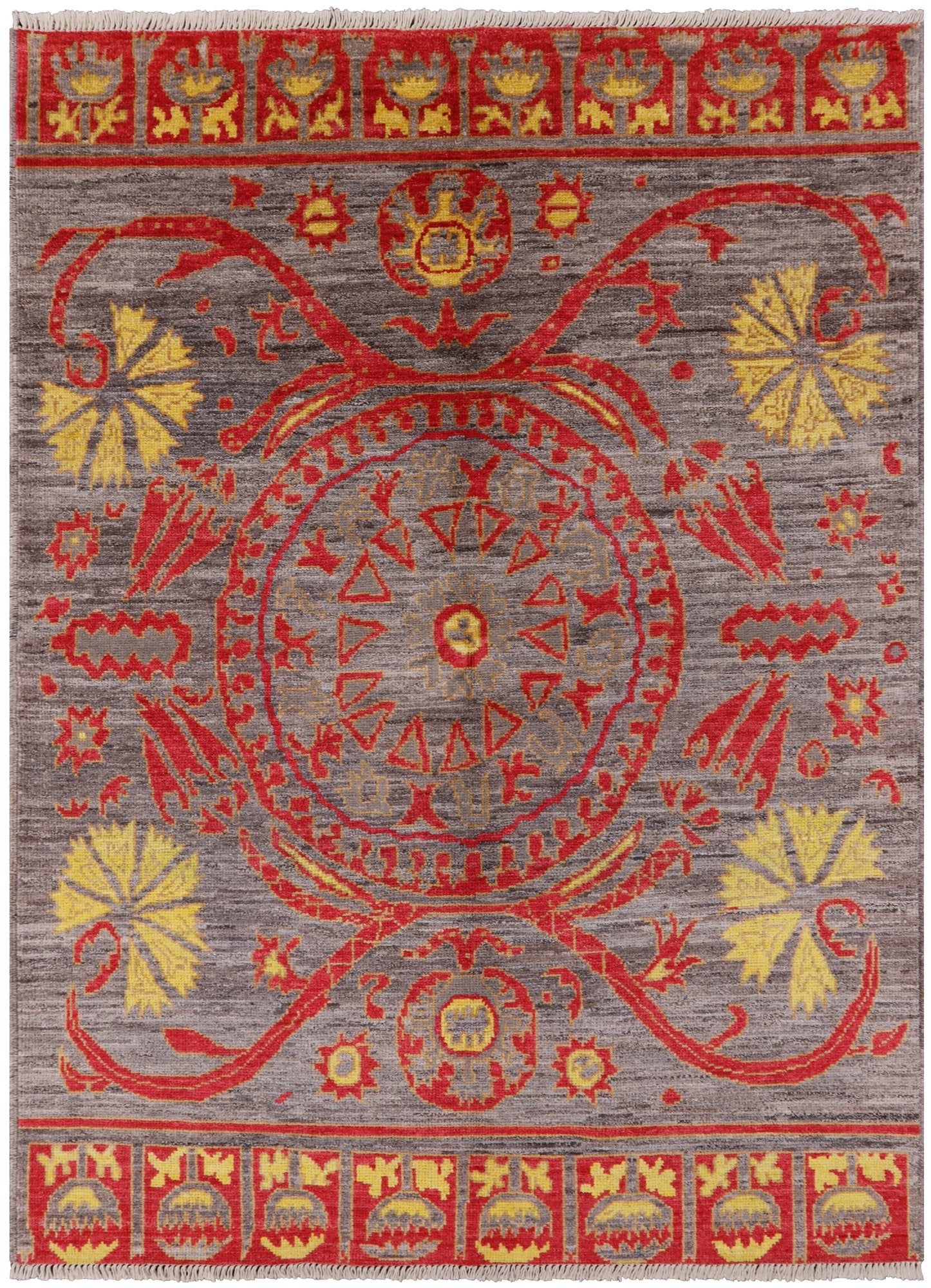 Grey Ikat Handmade Wool Area Rug - 6' 3" X 8' 8" - Golden Nile