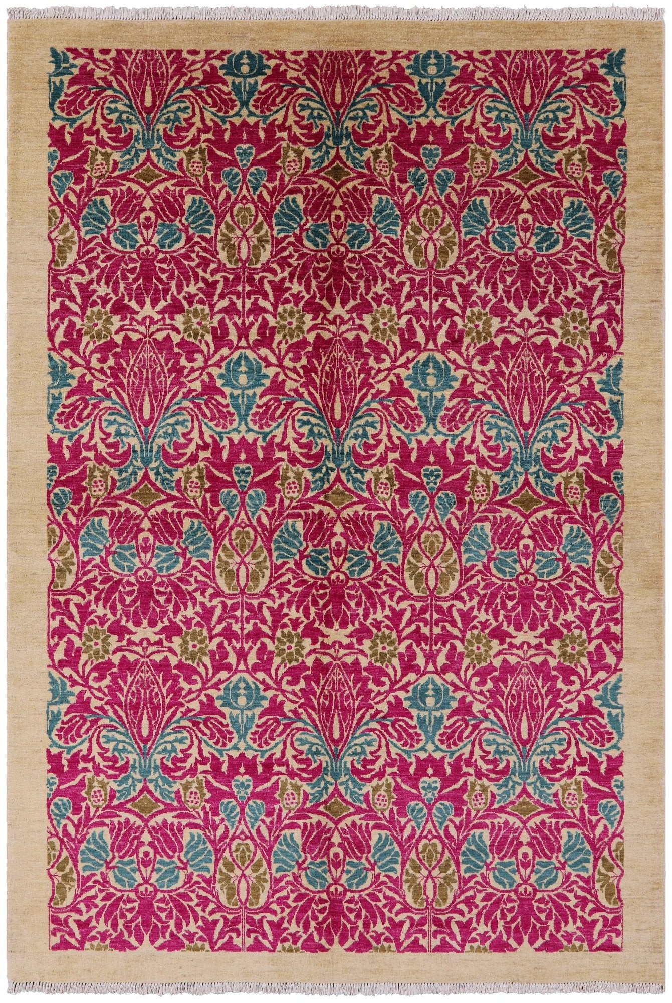 Ivory William Morris Handmade Wool Area Rug - 6' 1" X 8' 10" - Golden Nile