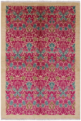 Ivory William Morris Handmade Wool Area Rug - 6' 1