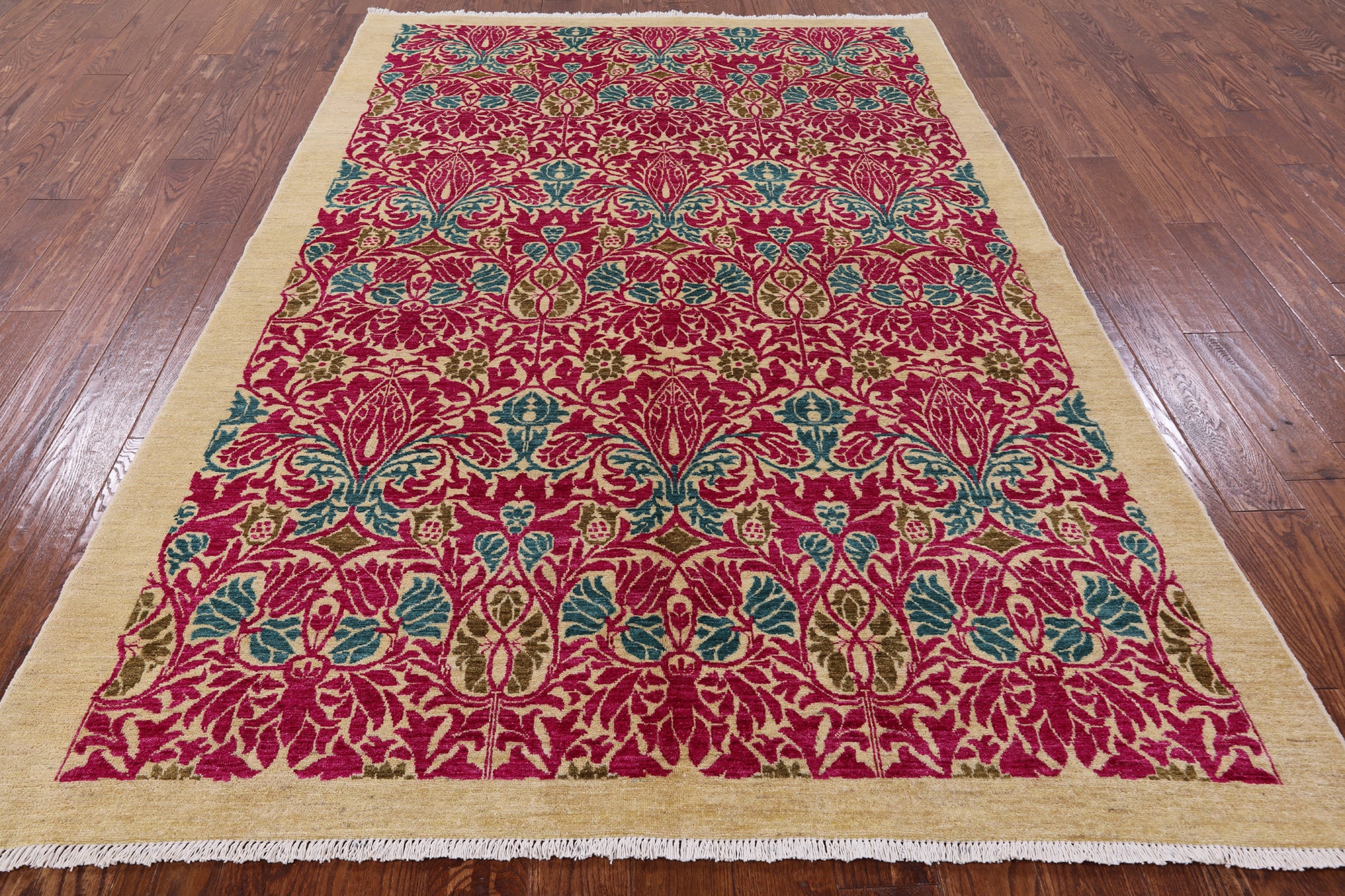 Ivory William Morris Handmade Wool Area Rug - 6' 1" X 8' 10" - Golden Nile