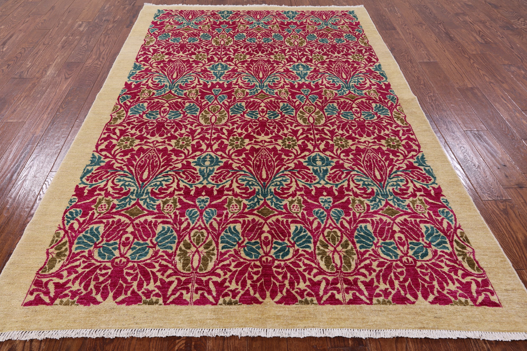 Ivory William Morris Handmade Wool Area Rug - 6' 1" X 8' 10" - Golden Nile